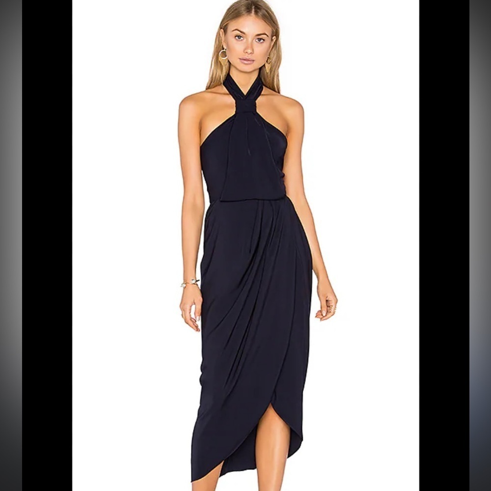 Shona Joy Knotted Halter Tulip Midi Dress